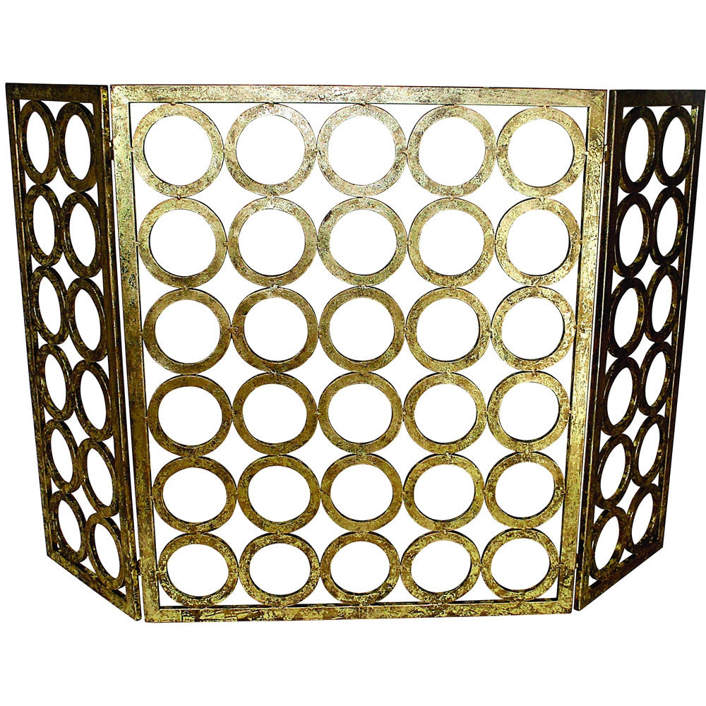 fireplace screen iron gold circles geometric three panel contemporary modern