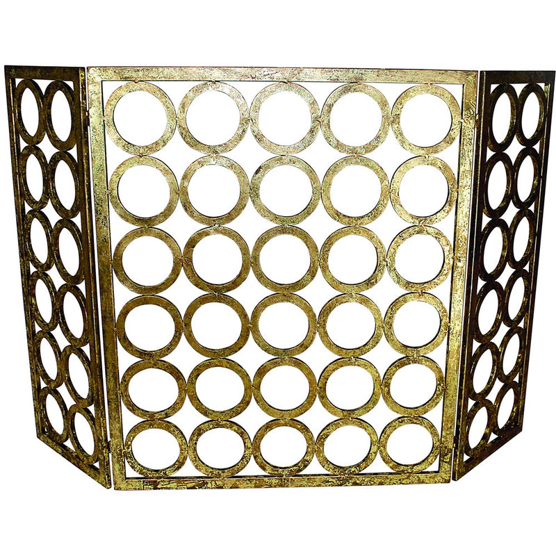 fireplace screen iron gold circles geometric three panel contemporary modern
