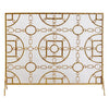 fireplace screen gold mottled iron links equestrian circles geometric stand single panel