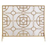 fireplace screen gold mottled iron links equestrian circles geometric stand single panel