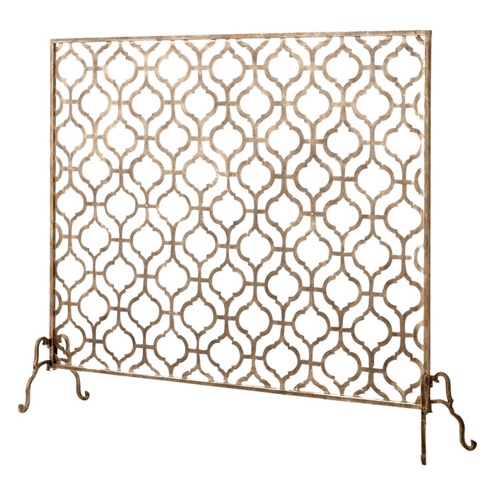 fire screen quadrille large gold mesh single panel Dr. Livingstone I Presume