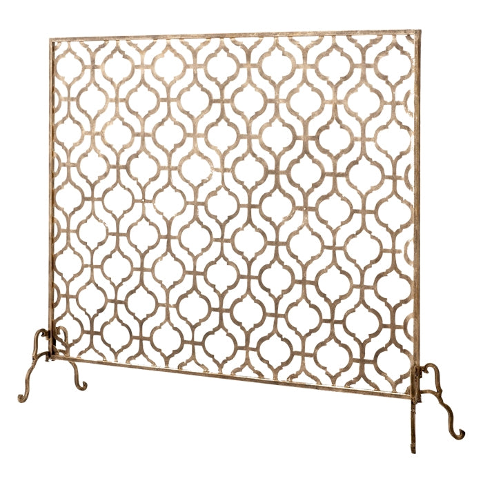 fire screen quadrille design gold mesh single panel Dr. Livingstone I Presume