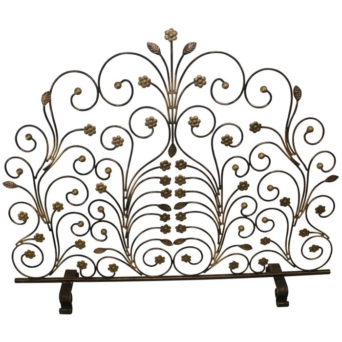 Dr Livingstone I Presume DLIP fireplace screen decorative antiqued gold scrolls flowers single panel stand