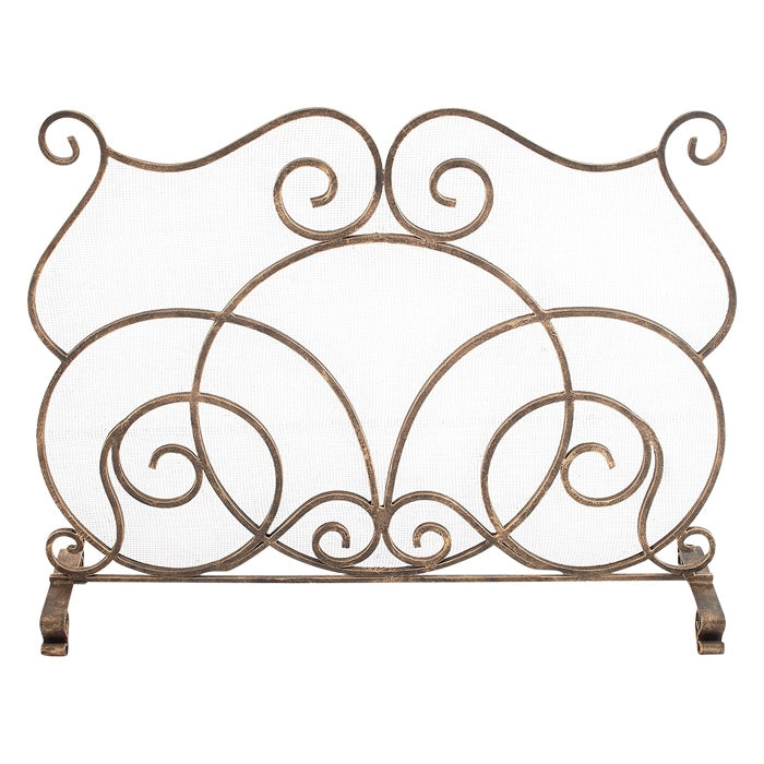 fireplace screen gold single panel scroll stand