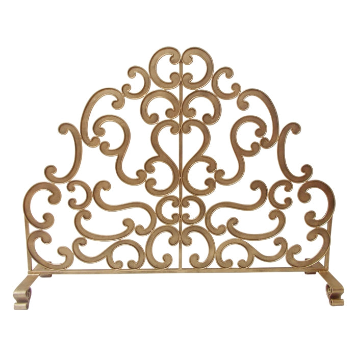 Fireplace Screen Panel Scroll Design in Gold Finish