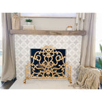 Fireplace Screen Panel Scroll Design in Gold Finish