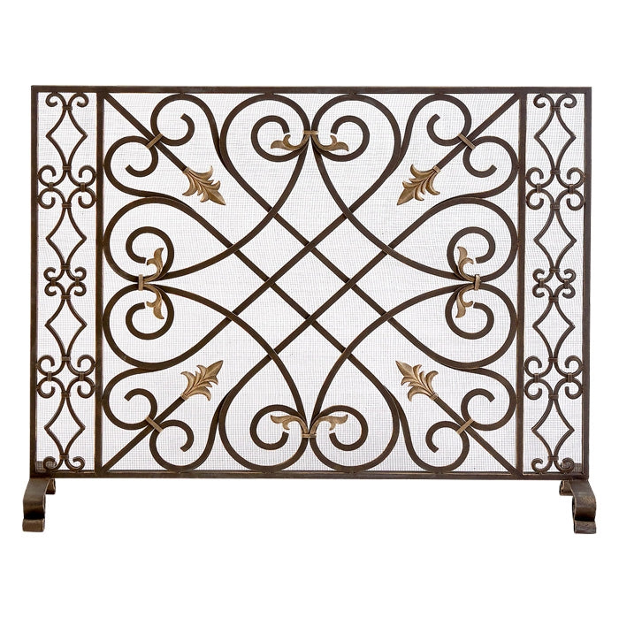 fire screen dark burnished gold accents mesh