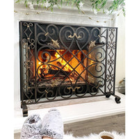 fire screen dark burnished gold accents mesh