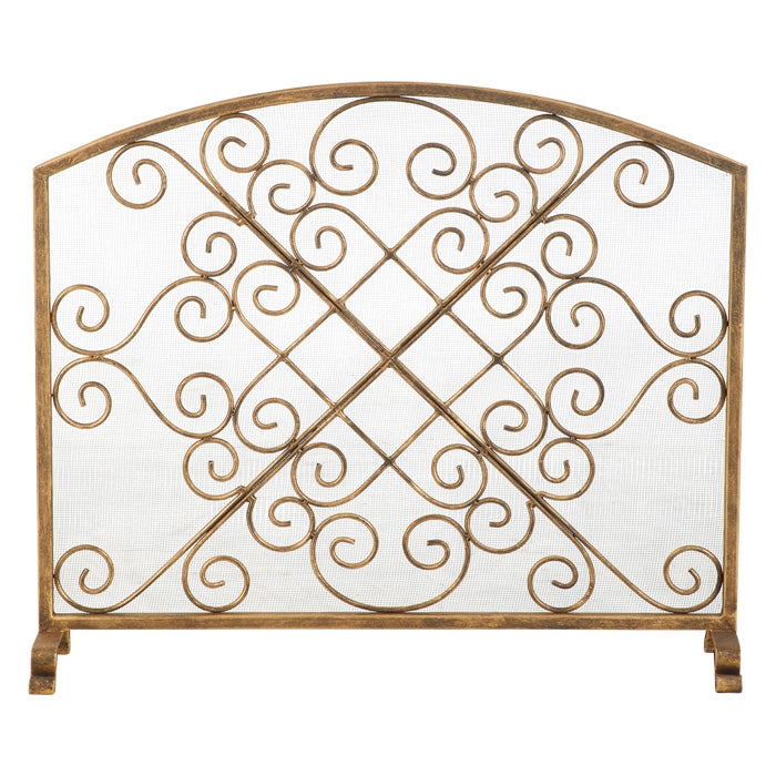 fire screen x scroll gold arched mesh