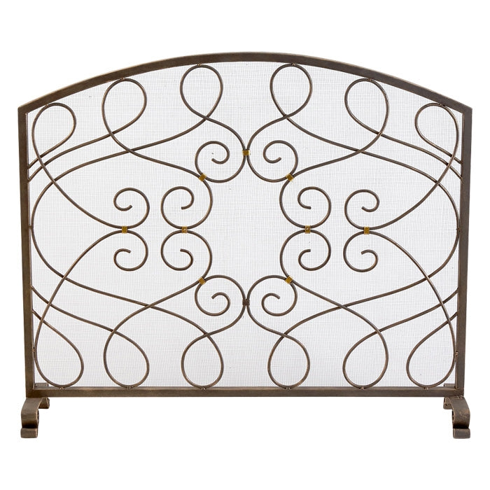 fire screen arched dark gold mesh loop