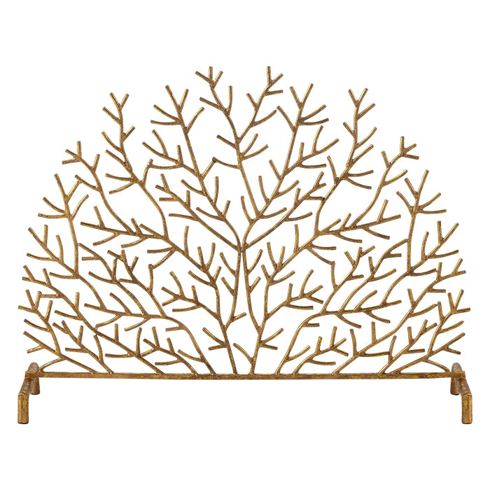 antique gold Italian coral design iron single panel fireplace screen decorative