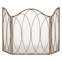 3-panel fireplace screen mesh backed burnished gold ovals