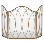 3-panel fireplace screen mesh backed burnished gold ovals