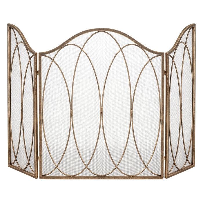 3-panel fireplace screen mesh backed burnished gold ovals