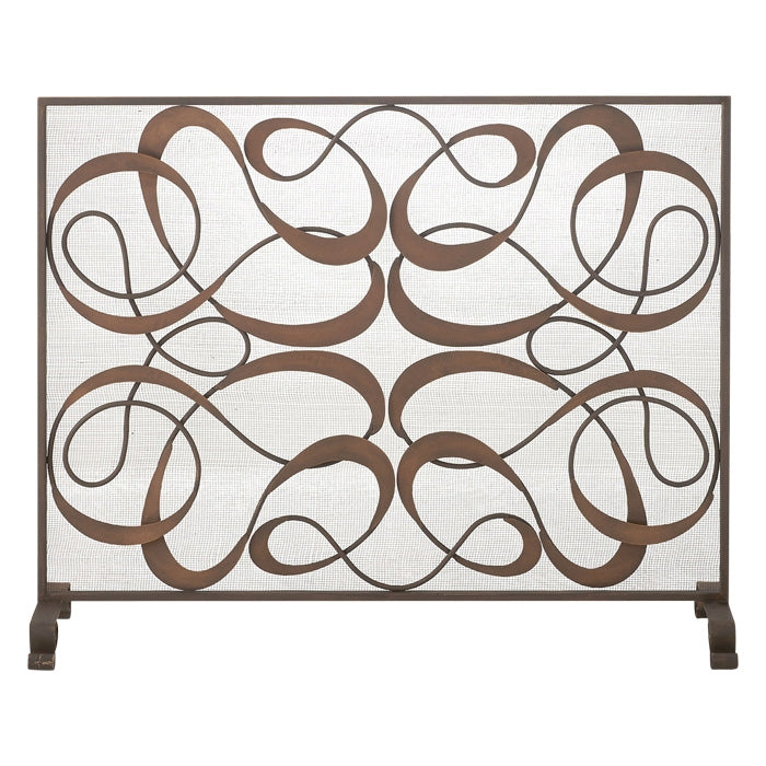 dark antique gold swirls iron fireplace screen mesh-backed