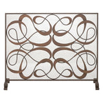 dark antique gold swirls iron fireplace screen mesh-backed