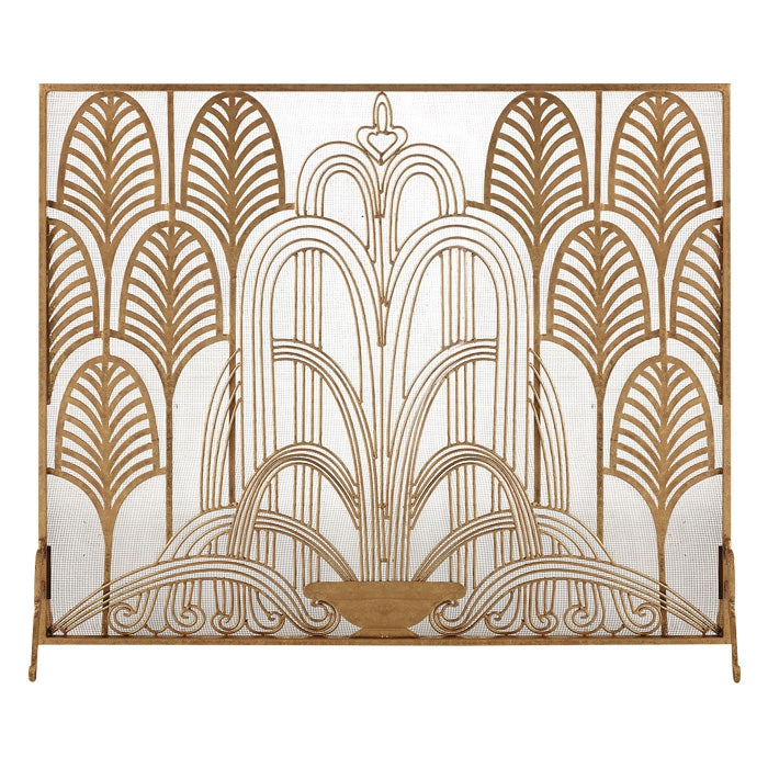 art deco single panel fireplace screen mesh Italian antique gold