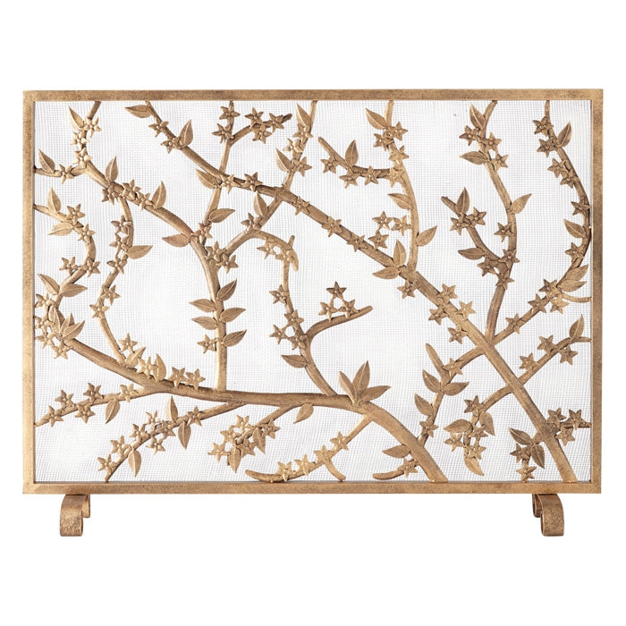 antique gold cherry blossom fire screen single panel