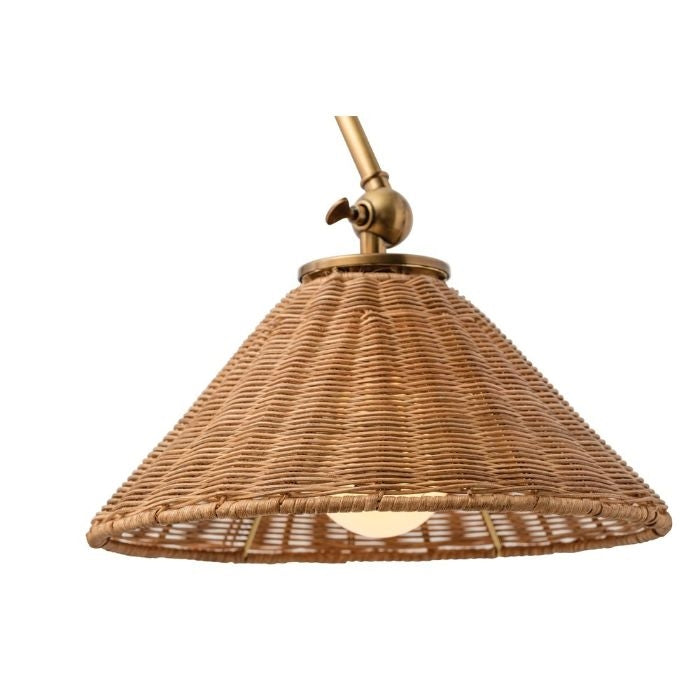 wicker shade wall sconce antique brass arm adjustable
