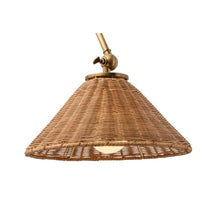 wicker shade wall sconce antique brass arm adjustable