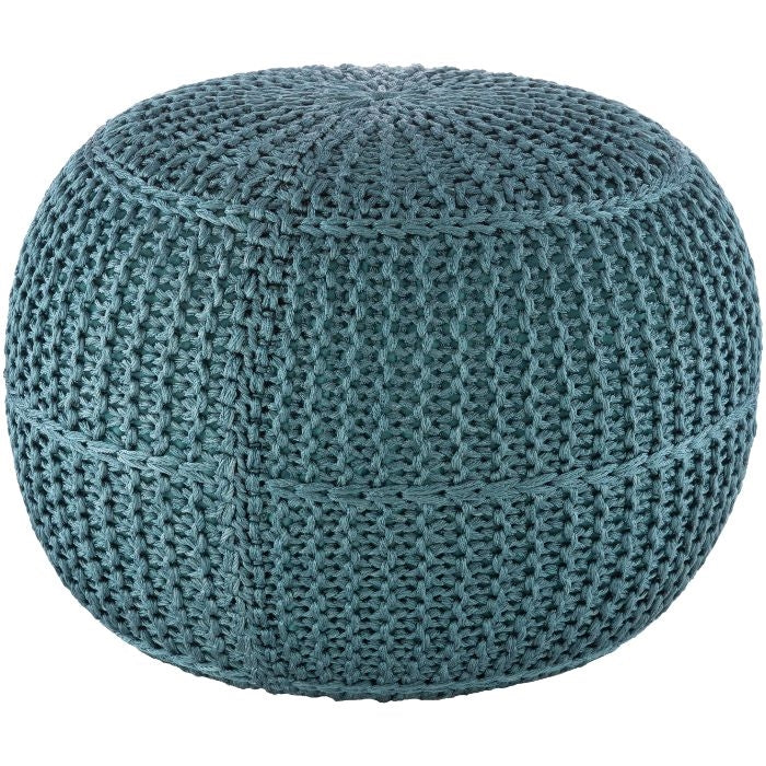 aqua knitted braided round floor pouf