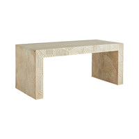 coffee table bench white wash carved wood Parsons