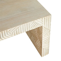 coffee table bench white wash carved wood Parsons