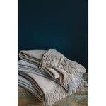 Merino wool throw light tan oatmeal windowpane squares fringe Evangeline Linens