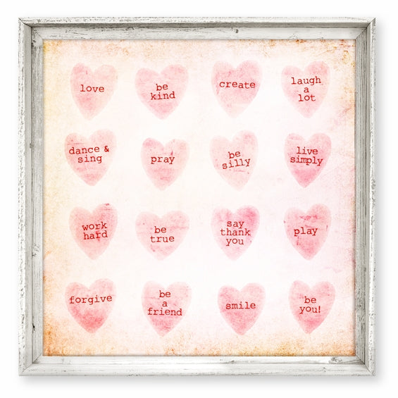 Designer Framed Canvas Art, USA-Made: Candy Hearts Pink | BSEID