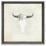 Designer Framed Canvas Art, USA-Made: Floral Cow Skull | BSEID
