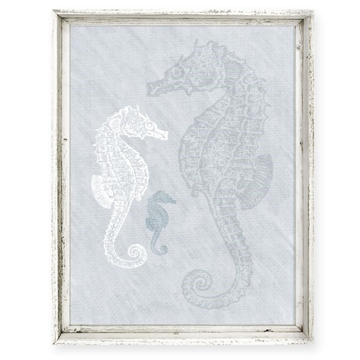 wall art seahorse coastal framed wood blue