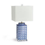 Unique rectangular blue and white lamp