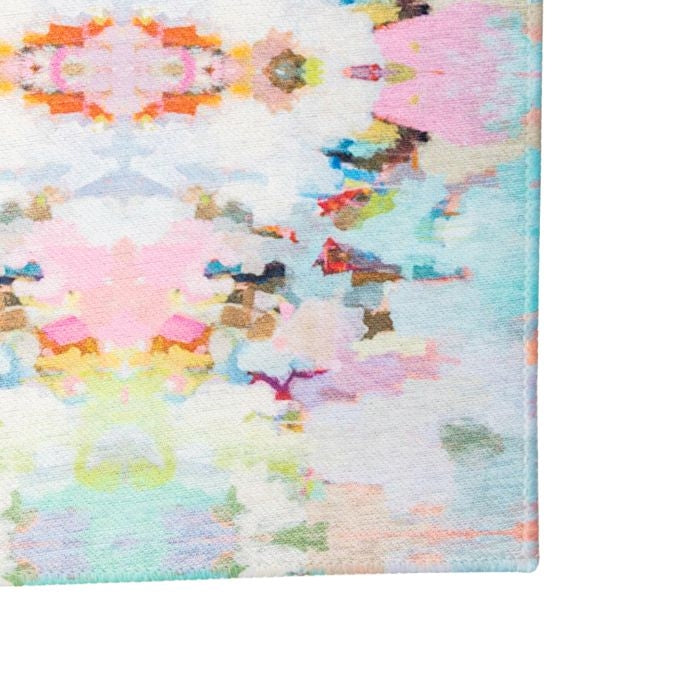 colorful lay flat floor mat pink teal white