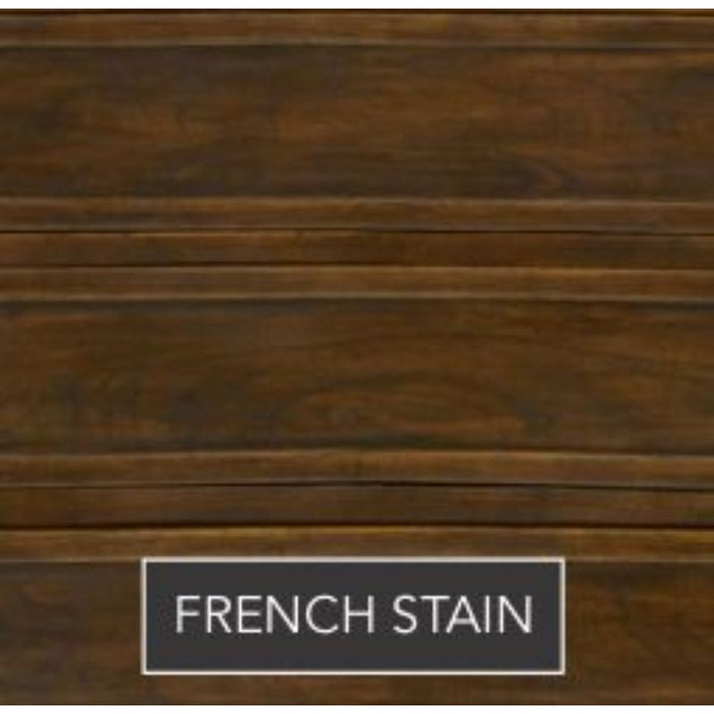 Regent Queen Caned Headboard by Phillips Scott in dark brown Asian oak with "FRENCH STAIN" label at the bottom.