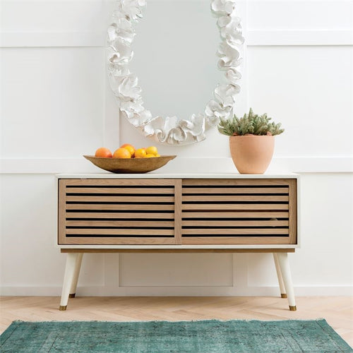 white faux raffia buffet