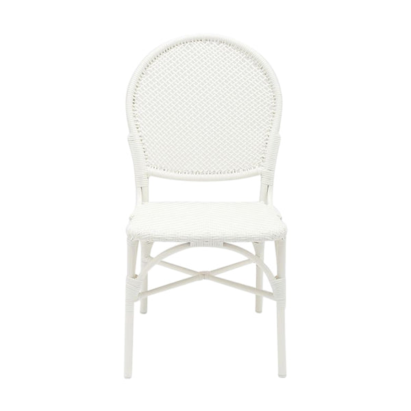 white faux rattan side chair