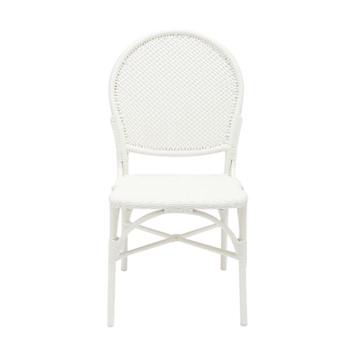 white faux rattan side chair