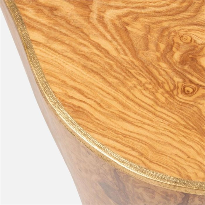 organic shape abstract coffee table gold faux raffia burl wood veneer