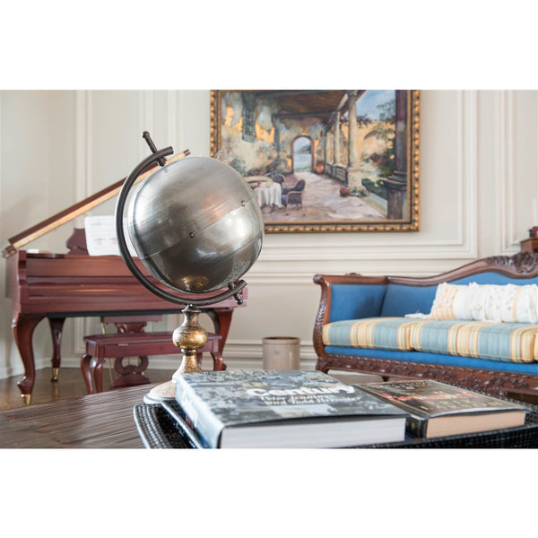 dark gray metal globe axis rustic gold finished base