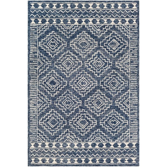 navy off-white area rug wool