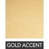 A gold-colored square with the text "GOLD ACCENT" written below in a black box, reminiscent of the Phillips Scott Warren Square Coffee Table with a dark stain finish often found on an elegant coffee table.