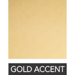 A gold-colored square with the text "GOLD ACCENT" written below in a black box, reminiscent of the Phillips Scott Warren Square Coffee Table with a dark stain finish often found on an elegant coffee table.