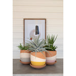Set 3 Color-Dipped Clay Pots Saucers