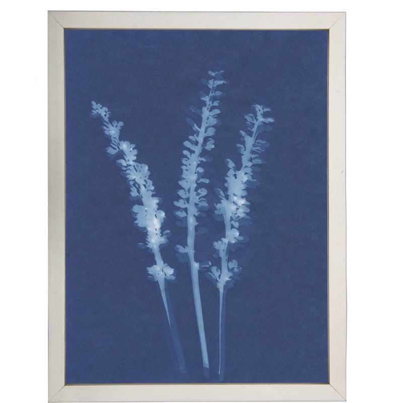 Photography art print white silhouette flower indigo navy background pewter silver frame