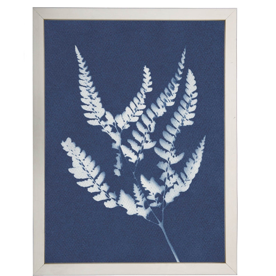 Photography art print white silhouette fern indigo navy background pewter silver frame