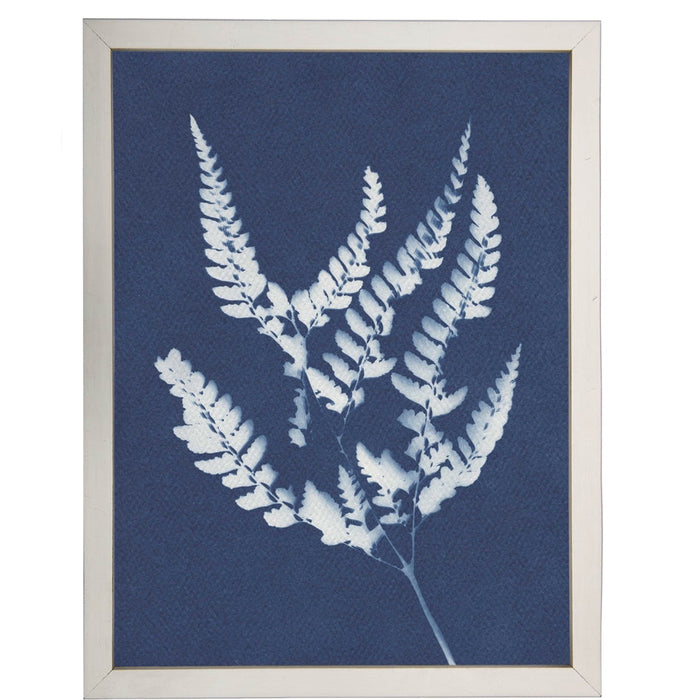 Photography art print white silhouette fern indigo navy background pewter silver frame