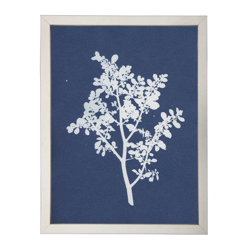 Photography art print white silhouette fern indigo navy background pewter silver frame