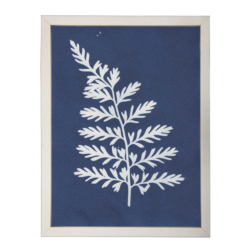 Photography art print white silhouette fern indigo navy background pewter silver frame