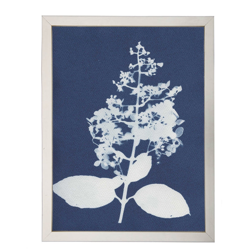 Photography art print white silhouette hydrangea indigo navy background pewter silver frame