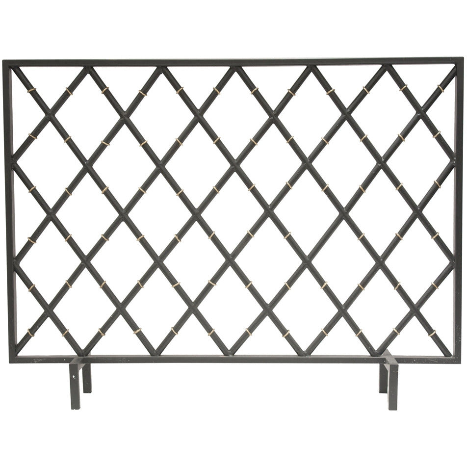 fireplace screen black iron bamboo diamond
